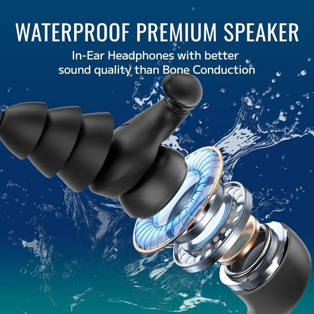 Alt view image 6 of 7 - AquaSound Pro W18 Swimming Headphones - Waterproof Headphones for Swimming, 4-in-1 MP3 Player 32GB, Bluetooth 5.4, FM Radio, Compatible with T6 Transmitter for Underwater Music