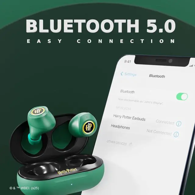 Alt view image 6 of 7 - Harry Potter Slytherin Wireless Bluetooth Earbuds with Charging Case, Built-in Mic, 30 Hr Playtime, Officially Licensed | Harry Potter Gifts for Women, Men, Teens, Kids & All Fans of Slytherin