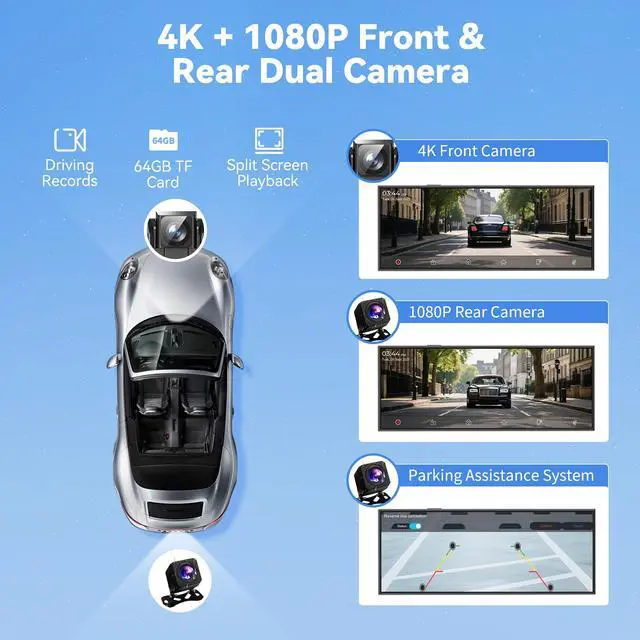 Alt view image 3 of 4 - 11.5" Extra Large Wireless Apple CarPlay Screen for Car, 4K Portable Car Play Screen & Android Auto HD Touch Screen, Dash Cam Front and Rear, App Control, Mirror Link, Voice Control, GPS, Bluetooth