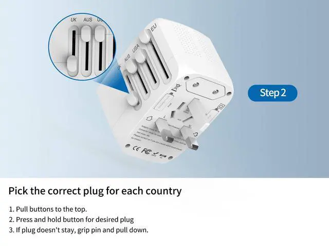 Alt view image 3 of 3 - International Travel Adapter Voltage Converter Combo for 100V-240V with 2 USB Ports, USA to UK Europe Australia 200+