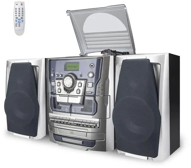 Main image of Bluetooth Vinyl Stereo Record Player, 3-Speed Stereo Turntable CD Player Music System with Dual Cassette Deck, Digital Alarm Clock FM Radio Coded CD Tape with Remote Control
