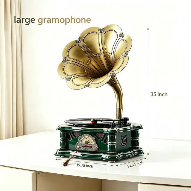 Alt view image 3 of 7 - Wooden Vintage Gramophone Record Player, Retro Phonograph Record Players, 3 Speed Turntable for Vinyl Records with Bluetooth Play/USB Play/FM for Home/Office/Hotel/Christmas/Birthday/Party