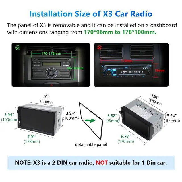 Alt view image 2 of 7 - 7'' Double Din Car Stereo Wireless CarPlay Android Auto X3 | Car Audio Receivers with AHD Backup Camera DSP Bluetooth MirrorLink SWC FM/AM Fast Charge