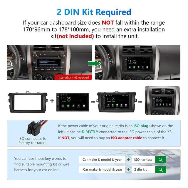 Alt view image 3 of 7 - 7'' Double Din Car Stereo Wireless CarPlay Android Auto X3 | Car Audio Receivers with AHD Backup Camera DSP Bluetooth MirrorLink SWC FM/AM Fast Charge