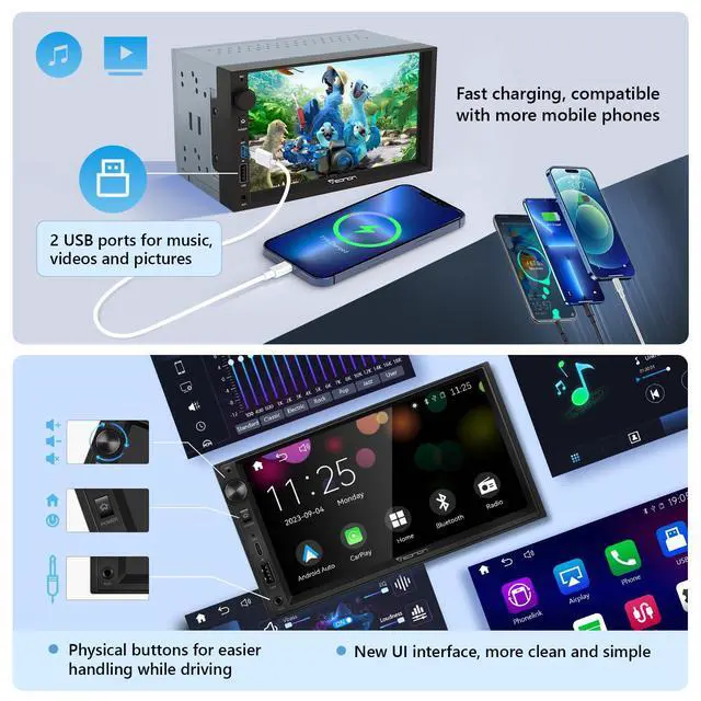 Alt view image 7 of 7 - 7'' Double Din Car Stereo Wireless CarPlay Android Auto X3 | Car Audio Receivers with AHD Backup Camera DSP Bluetooth MirrorLink SWC FM/AM Fast Charge