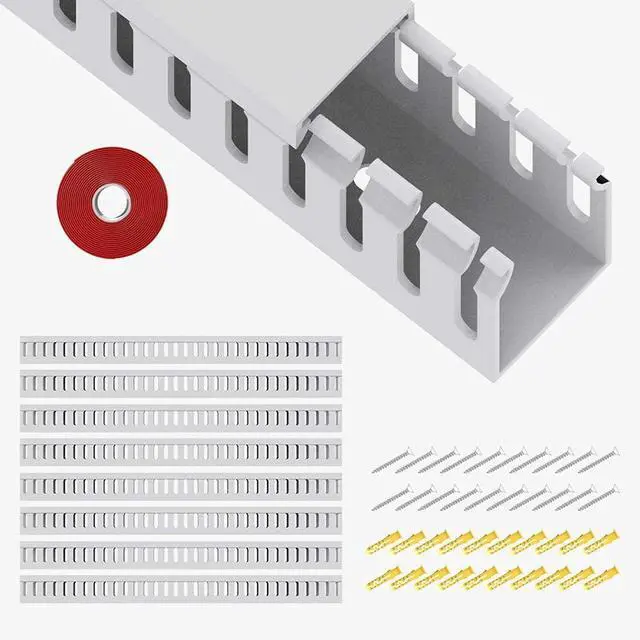 Main image of Open Slot Wiring Raceway Cable Duct,Cable Management Cord Track | 123" open slot cable raceway,White 1.18x1.57",8 pcs desk wire channel to hide computer cables and cords