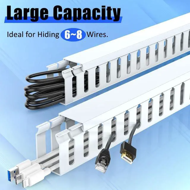 Alt view image 3 of 7 - Open Slot Wiring Raceway Cable Duct,Cable Management Cord Track | 123" open slot cable raceway,White 1.18x1.57",8 pcs desk wire channel to hide computer cables and cords