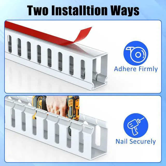 Alt view image 4 of 7 - Open Slot Wiring Raceway Cable Duct,Cable Management Cord Track | 123" open slot cable raceway,White 1.18x1.57",8 pcs desk wire channel to hide computer cables and cords