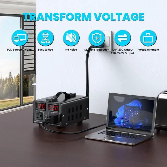 Alt view image 2 of 7 - 500W Voltage Converter Transformer(110V to 220V or 220V to 110V) Step Up/Down Converter 110/120 Volt - 220/240 Volt w/US Power Cord,Circuit Breaker Protection, LCD Screen Display, Manual Setting