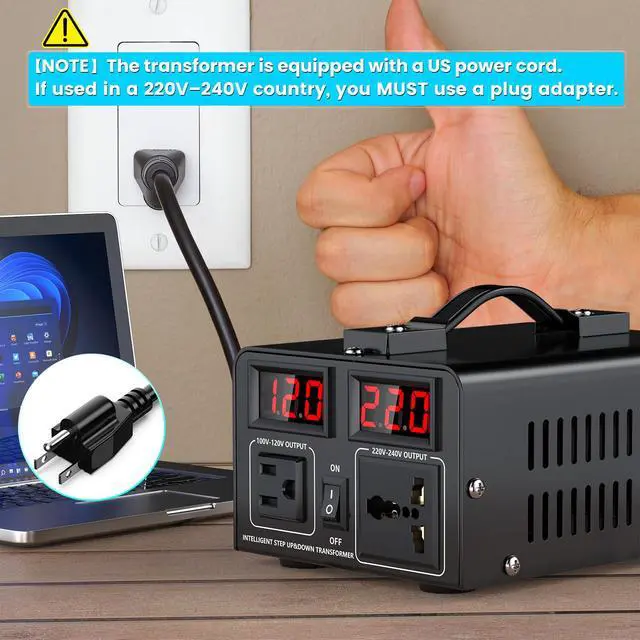 Alt view image 3 of 7 - 500W Voltage Converter Transformer(110V to 220V or 220V to 110V) Step Up/Down Converter 110/120 Volt - 220/240 Volt w/US Power Cord,Circuit Breaker Protection, LCD Screen Display, Manual Setting