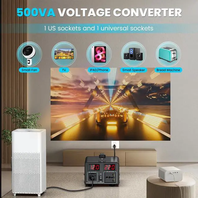 Alt view image 5 of 7 - 500W Voltage Converter Transformer(110V to 220V or 220V to 110V) Step Up/Down Converter 110/120 Volt - 220/240 Volt w/US Power Cord,Circuit Breaker Protection, LCD Screen Display, Manual Setting