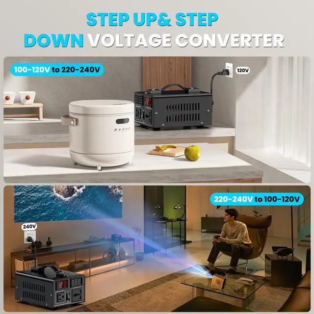 Alt view image 6 of 7 - 500W Voltage Converter Transformer(110V to 220V or 220V to 110V) Step Up/Down Converter 110/120 Volt - 220/240 Volt w/US Power Cord,Circuit Breaker Protection, LCD Screen Display, Manual Setting