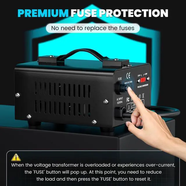 Alt view image 7 of 7 - 500W Voltage Converter Transformer(110V to 220V or 220V to 110V) Step Up/Down Converter 110/120 Volt - 220/240 Volt w/US Power Cord,Circuit Breaker Protection, LCD Screen Display, Manual Setting