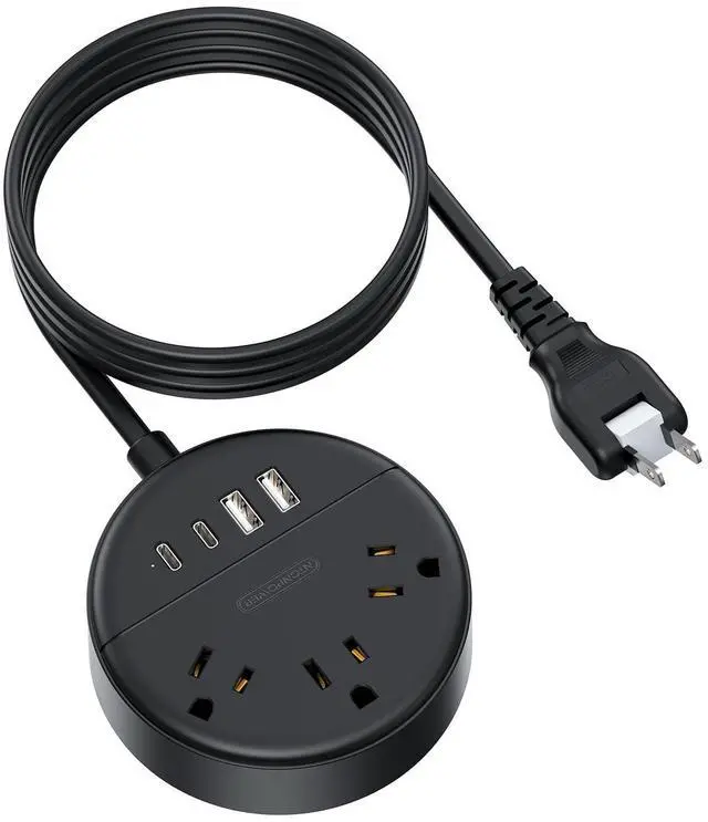 Main image of 2 Prong Power Strip, 1875W 2 Prong to 3 Prong Outlet Adapter, 2 Prong Extension Cord 5 ft, Rotating Plug, Wall Mount, 3 Outlet 2 USB A+2 USB C, Two Power Strip for Travel, Older House, Dorm
