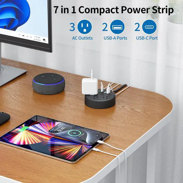 Alt view image 4 of 7 - 2 Prong Power Strip, 1875W 2 Prong to 3 Prong Outlet Adapter, 2 Prong Extension Cord 5 ft, Rotating Plug, Wall Mount, 3 Outlet 2 USB A+2 USB C, Two Power Strip for Travel, Older House, Dorm