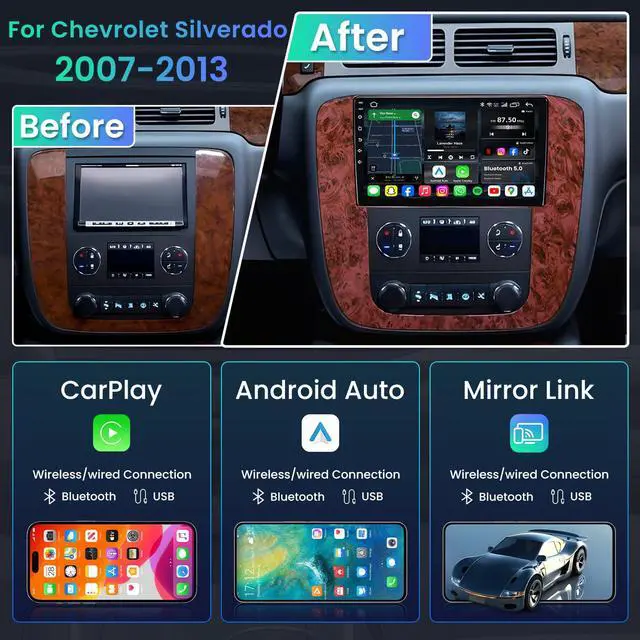 Alt view image 3 of 7 - 8Core 4+64GB Android 15 Radio for 2007-2013 Chevy Tahoe Suburban: Silverado GMC Yukon: 9" 1280 * 800P IPS Touchscreen Wireless CarPlay Android Auto FM/AM/DSP 5G WiFi Bluetooth GPS Backup Camera SWC