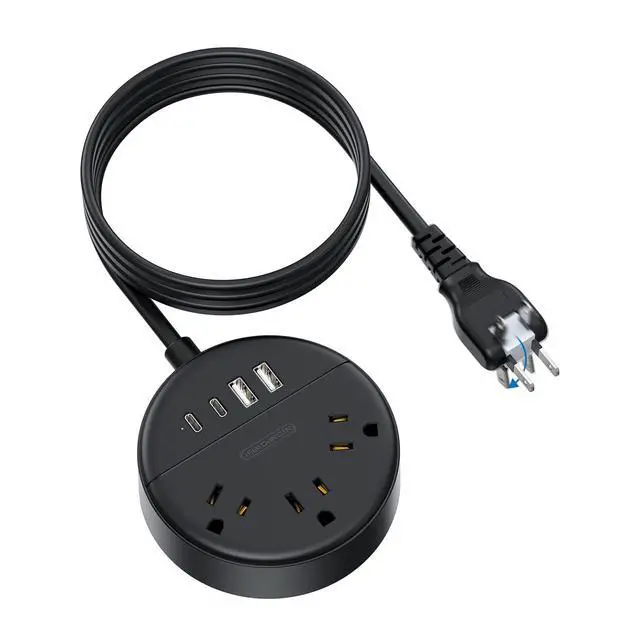 Alt view image 7 of 7 - 2 Prong Power Strip, 1875W 2 Prong to 3 Prong Outlet Adapter, 2 Prong Extension Cord 5 ft, Rotating Plug, Wall Mount, 3 Outlet 2 USB A+2 USB C, Two Power Strip for Travel, Older House, Dorm
