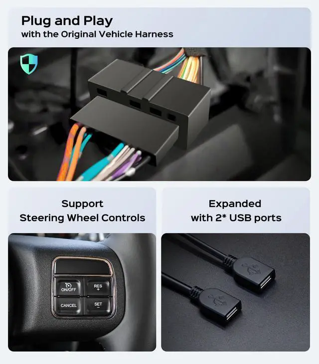 Alt view image 6 of 7 - Car Radio Stereo for Jeep Wrangler JK, Wireless CarPlay Android Auto | 10.2-inch IPS HD touchscreen, Linux operating system, Bluetooth FM AM SWC, plug-and-play, 1080P backup camera