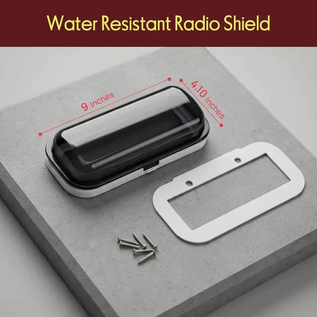 Alt view image 2 of 7 - Water Resistant Marine Stereo Cover - Smoke Colored Heavy Duty Boat Radio Protector Shield with Flip-up Door & Spring Loaded Release - Mounting Gasket Included - PLMRCW1