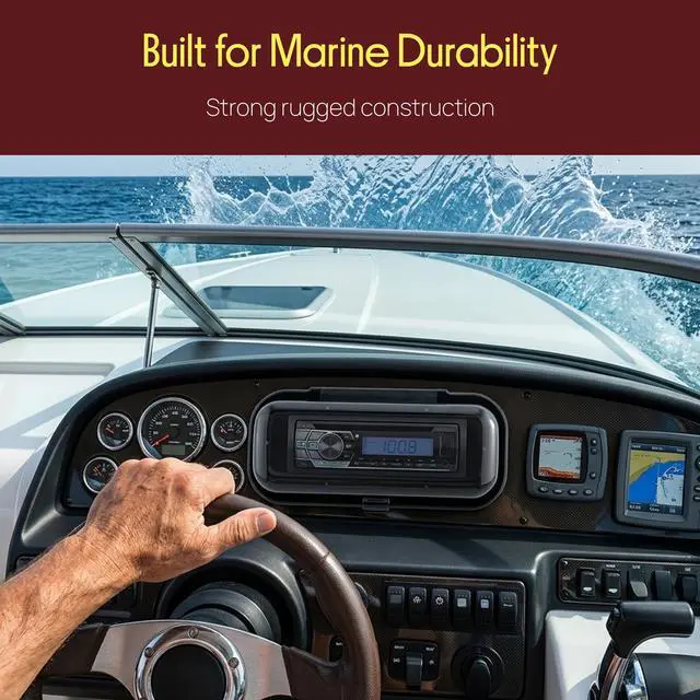 Alt view image 7 of 7 - Water Resistant Marine Stereo Cover - Smoke Colored Heavy Duty Boat Radio Protector Shield with Flip-up Door & Spring Loaded Release - Mounting Gasket Included - PLMRCW1