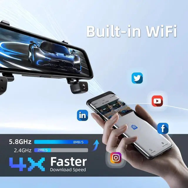 Alt view image 2 of 7 - 12" 4K+1080Px3,4 Channel Mirror Dash Cam Front and Rear with STARVIS Sensor, Rear View Mirror Camera,Back up Camera for Cars,8 IR Night Vision,WiFi,GPS,Voice Control,Free 64G SD