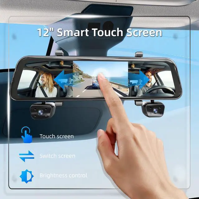 Alt view image 5 of 7 - 12" 4K+1080Px3,4 Channel Mirror Dash Cam Front and Rear with STARVIS Sensor, Rear View Mirror Camera,Back up Camera for Cars,8 IR Night Vision,WiFi,GPS,Voice Control,Free 64G SD