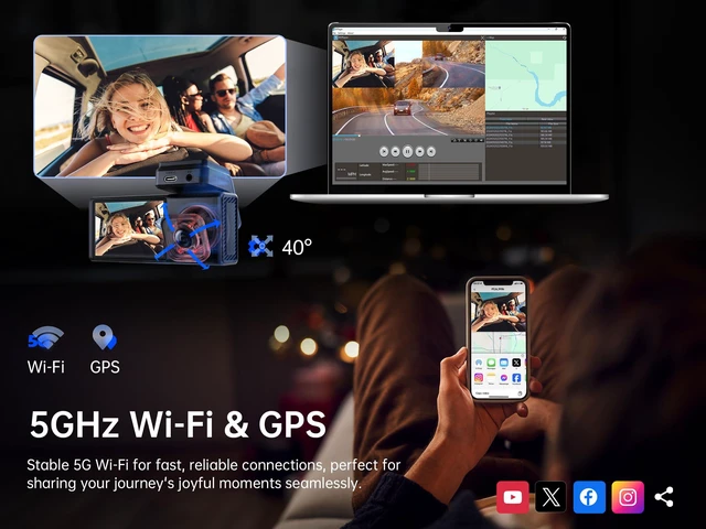 Alt view image 3 of 4 - 4K 3 Channel Dash Cam Front and Rear Inside, Dash Camera for Cars, 4K+1080P+1080P Dashcam with APP & WiFi, 64GB Card Included, Smart Driving System ADAS DMS, 24H Parking Mode,G-Sensor,256GB Max