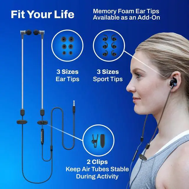 Alt view image 6 of 7 - EMF Radiation-Free Earbuds Air Tube Stereo Headphones Universal Acoustic Headphones Wired Mic & Audio Controls Secure Fit Wired Earbuds, 3.5mm Jack, Sports Tips & 3 Ear Tip Sizes