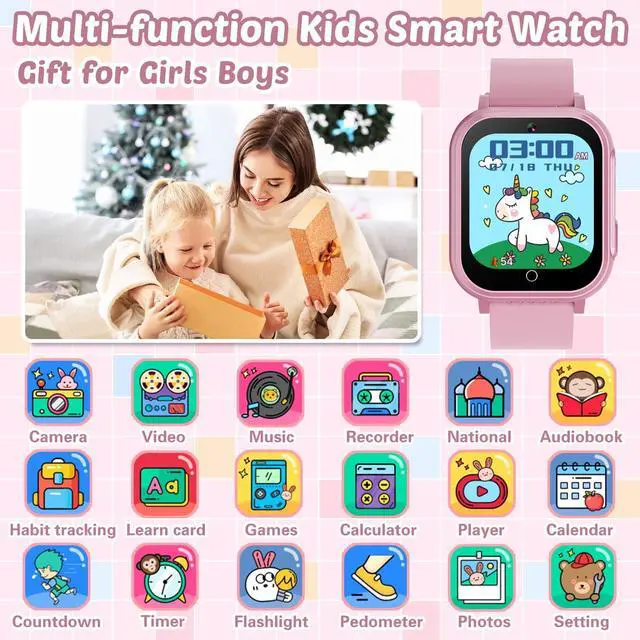 Alt view image 2 of 7 - Waterproof Smart Watch for Kids Gift for Girls Age 5-12 with Dual Camera | 32 Games, Habit Tracking, Music Player, Video, Alarm Clock, HD Touchscreen Kids Smart Watch Birthday Toys for 3-12 Year Old