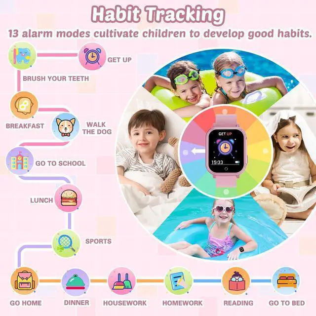 Alt view image 5 of 7 - Waterproof Smart Watch for Kids Gift for Girls Age 5-12 with Dual Camera | 32 Games, Habit Tracking, Music Player, Video, Alarm Clock, HD Touchscreen Kids Smart Watch Birthday Toys for 3-12 Year Old