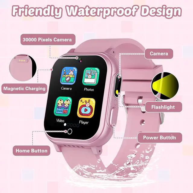 Alt view image 7 of 7 - Waterproof Smart Watch for Kids Gift for Girls Age 5-12 with Dual Camera | 32 Games, Habit Tracking, Music Player, Video, Alarm Clock, HD Touchscreen Kids Smart Watch Birthday Toys for 3-12 Year Old