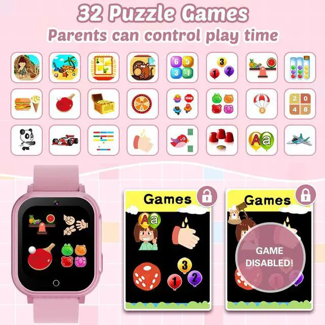 Alt view image 3 of 7 - Waterproof Smart Watch for Kids Gift for Girls Age 5-12 with Dual Camera | 32 Games, Habit Tracking, Music Player, Video, Alarm Clock, HD Touchscreen Kids Smart Watch Birthday Toys for 3-12 Year Old