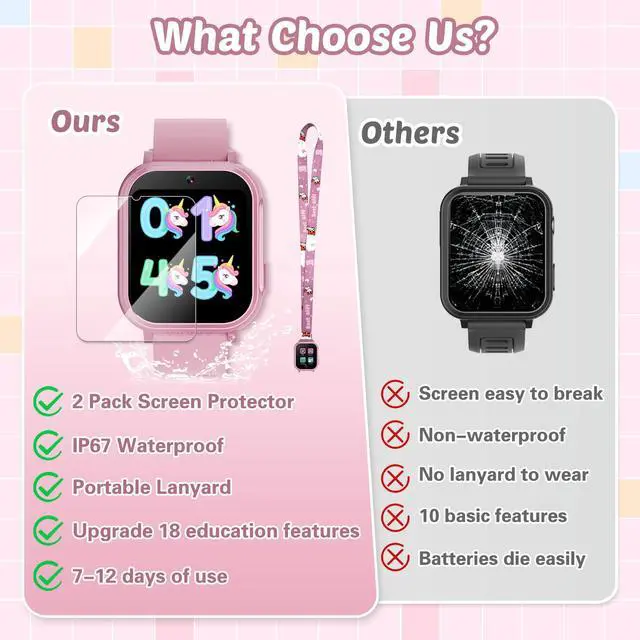 Alt view image 6 of 7 - Waterproof Smart Watch for Kids Gift for Girls Age 5-12 with Dual Camera | 32 Games, Habit Tracking, Music Player, Video, Alarm Clock, HD Touchscreen Kids Smart Watch Birthday Toys for 3-12 Year Old