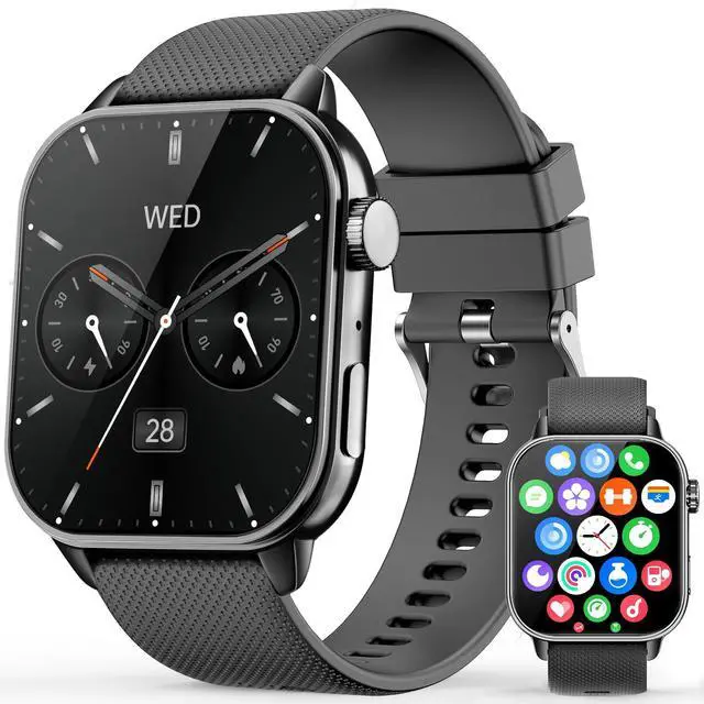 Main image of Smart Watch for Men Women, 1.85'' AMOLED HD Fitness Watch with 120+ Sports Modes, Bluetooth Call/Heart Rate/Sleep Monitor/Pedometer, Smartwatch for Android iOS, IP68 Waterproof, Black