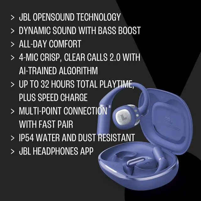 Alt view image 7 of 7 - Sense Pro Open Ear Headphones, Spatial Sound, Earhook Fit - Black | Built For Running With Situational Awareness, Water Resistant, Wireless Charging Case, Long Battery Life, App Customization