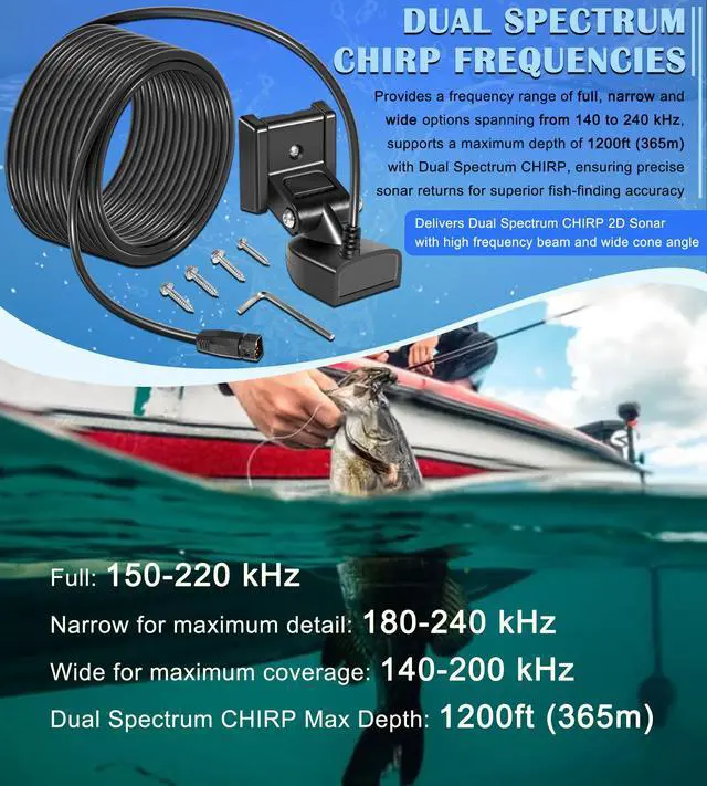 Alt view image 5 of 7 - 710274-1 XNT 9 HW T Transom Mount Transducer with Temperature Sensor Fits for Humminbird Helix with Dual Spectrum Chirp 2D Sonar, 20Ft Cable Length