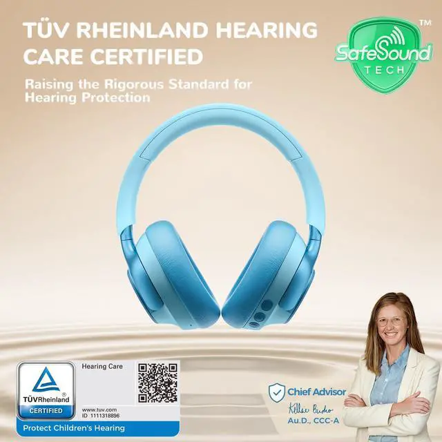 Alt view image 2 of 7 - Q950 Hearing Care Certified Noise Cancelling Headphones for Kids | SafeSound Tech 3.1, TÜV Certified, Sensory Inclusive for Autism, Red Dot Award Winner, 60H Playtime, Storage Case for Travel