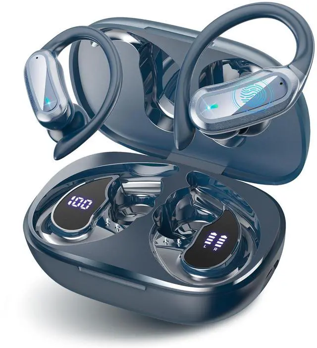 Main image of Wireless Earbuds Bluetooth Headphones, 54H Playtime Stereo Over Ear Buds with ENC Noise Cancelling, LED Power Display, IPX7 Waterproof Sport Earphones wih Earhooks for Running/Workouts Blue