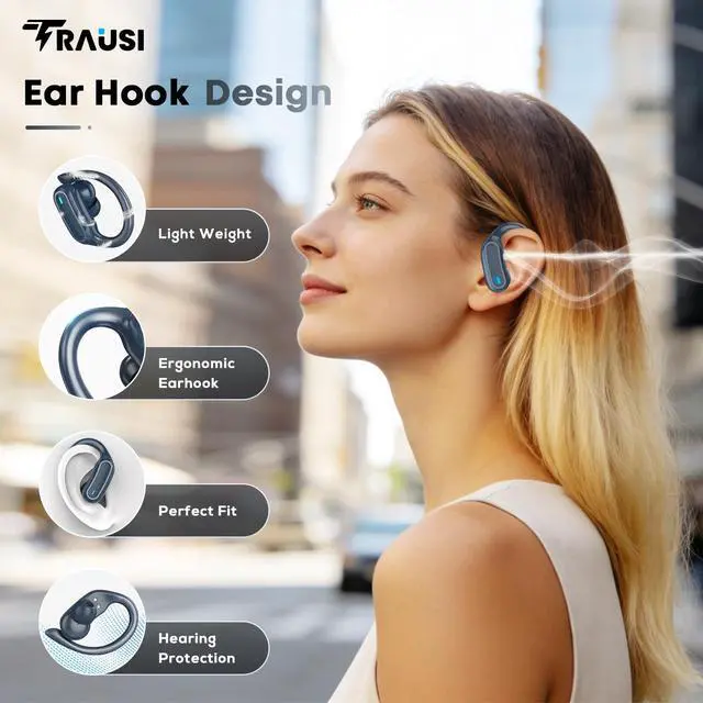 Alt view image 2 of 7 - Wireless Earbuds Bluetooth Headphones, 54H Playtime Stereo Over Ear Buds with ENC Noise Cancelling, LED Power Display, IPX7 Waterproof Sport Earphones wih Earhooks for Running/Workouts Blue