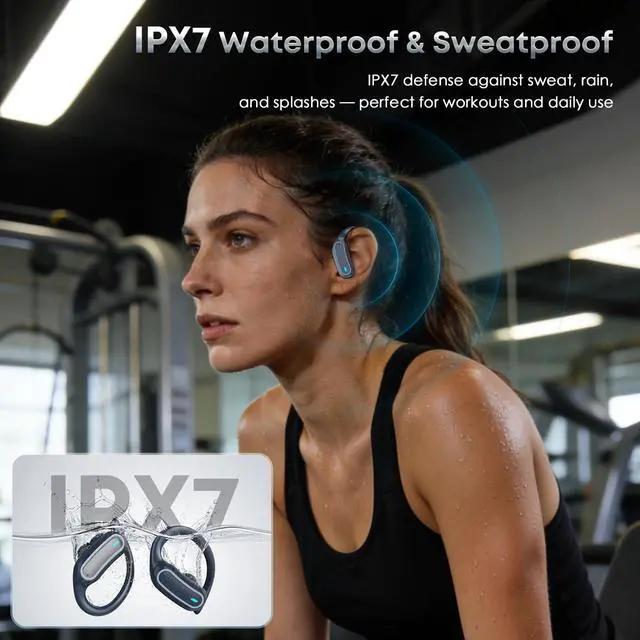 Alt view image 7 of 7 - Wireless Earbuds Bluetooth Headphones, 54H Playtime Stereo Over Ear Buds with ENC Noise Cancelling, LED Power Display, IPX7 Waterproof Sport Earphones wih Earhooks for Running/Workouts Blue