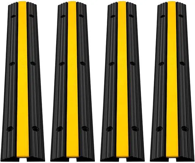 Main image of 4 Pack of 1-Channel Rubber Cable Protector Ramps Heavy Duty 18000Lbs Load Capacity Cable Wire Cord Cover Ramp Speed Bump Driveway Hose Cable Ramp Protective Cover
