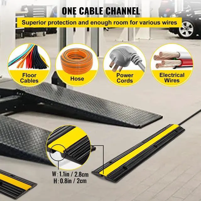 Alt view image 3 of 7 - 4 Pack of 1-Channel Rubber Cable Protector Ramps Heavy Duty 18000Lbs Load Capacity Cable Wire Cord Cover Ramp Speed Bump Driveway Hose Cable Ramp Protective Cover