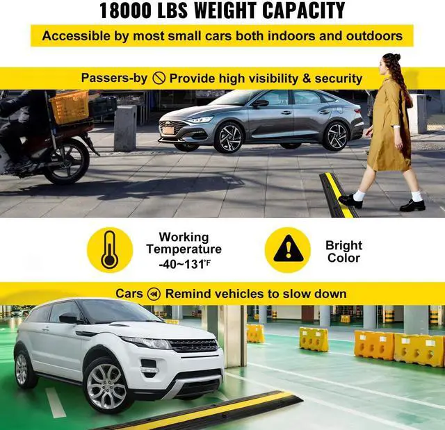 Alt view image 4 of 7 - 4 Pack of 1-Channel Rubber Cable Protector Ramps Heavy Duty 18000Lbs Load Capacity Cable Wire Cord Cover Ramp Speed Bump Driveway Hose Cable Ramp Protective Cover