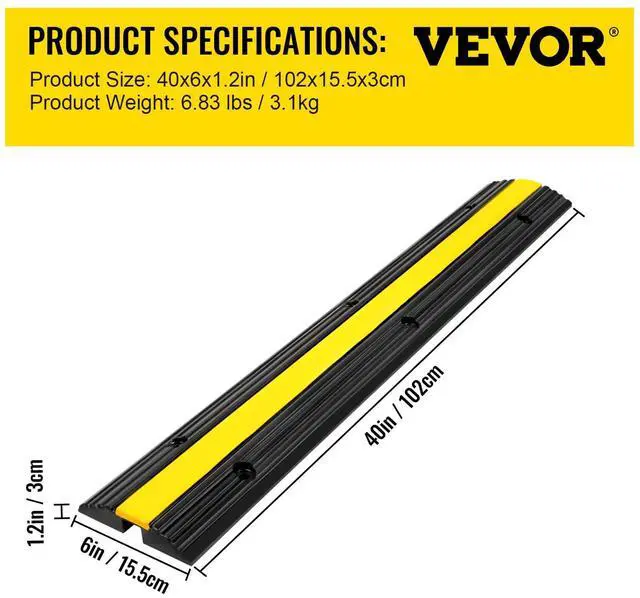 Alt view image 7 of 7 - 4 Pack of 1-Channel Rubber Cable Protector Ramps Heavy Duty 18000Lbs Load Capacity Cable Wire Cord Cover Ramp Speed Bump Driveway Hose Cable Ramp Protective Cover