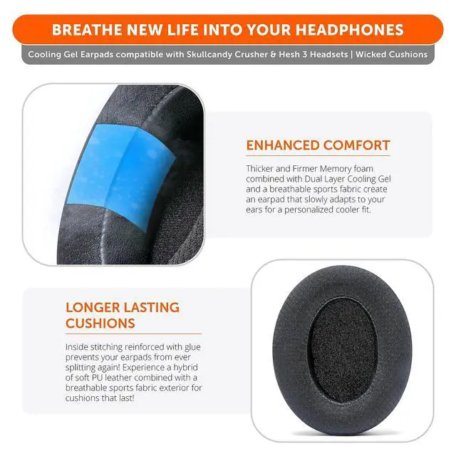 Alt view image 4 of 7 - Freeze Crusher - Cooling Gel Earpads for Skullcandy Crusher & Hesh 3 | Made by Wicked Cushions | Also fits Crusher ANC 2, Crusher 720 & 1080 | Soft Memory Foam, Cooler for Longer | Black