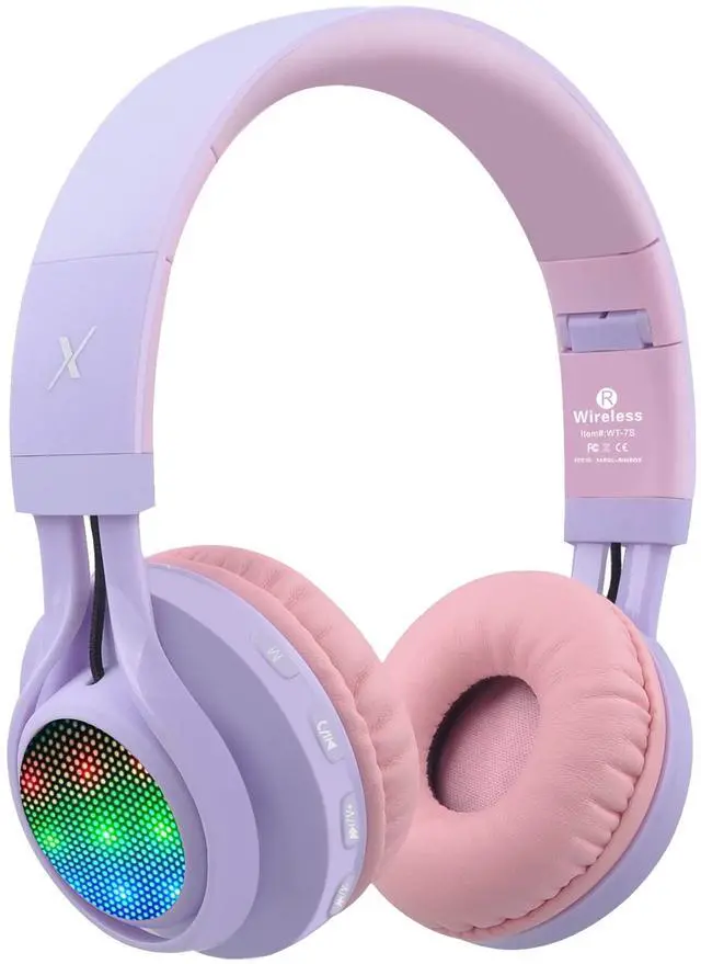 Main image of WT-7S Kids Bluetooth Headphones Light Up, Foldable Stero Wireless Headset,with Microphone and Volume Control,Comfortable and Durable,for PC/Tablet/TV/Travel(Purple)
