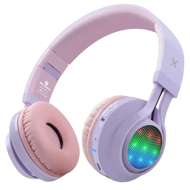 Alt view image 2 of 7 - WT-7S Kids Bluetooth Headphones Light Up, Foldable Stero Wireless Headset,with Microphone and Volume Control,Comfortable and Durable,for PC/Tablet/TV/Travel(Purple)