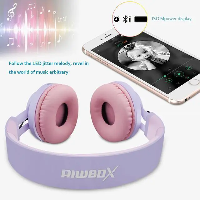 Alt view image 5 of 7 - WT-7S Kids Bluetooth Headphones Light Up, Foldable Stero Wireless Headset,with Microphone and Volume Control,Comfortable and Durable,for PC/Tablet/TV/Travel(Purple)