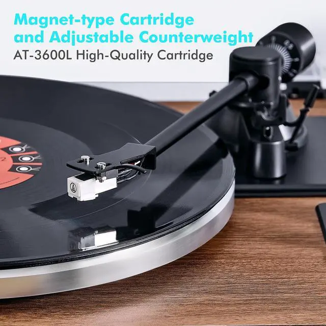 Alt view image 2 of 6 - Bluetooth Record Player with Speakers,Vinyl Player for 7/10/ Records | Turntable With AT-3600L Magnetic Cartridge & Adjustable Counterweight, 33/45 RPM, Ideal Home Decor & Gift for Music Lovers