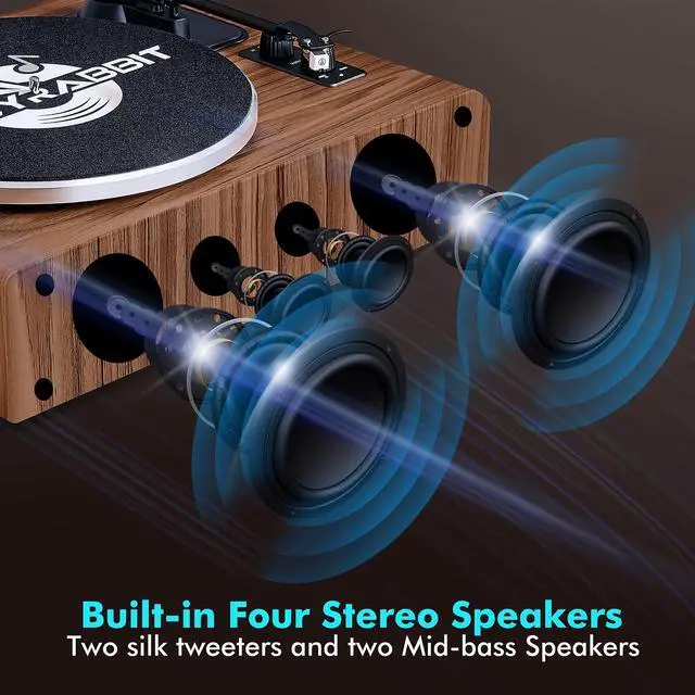 Alt view image 4 of 6 - Bluetooth Record Player with Speakers,Vinyl Player for 7/10/ Records | Turntable With AT-3600L Magnetic Cartridge & Adjustable Counterweight, 33/45 RPM, Ideal Home Decor & Gift for Music Lovers